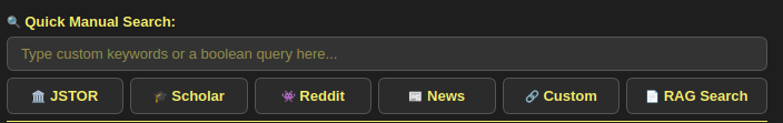Papyrus quick search field with project and external-search shortcuts.