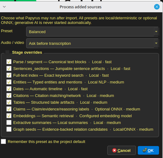 The intelligence settings menu in Papyrus